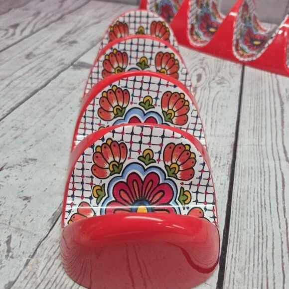 (3pcs) Panama Jack Home Taco Serving Tray Tortilla Holder Melamine Mosaic Red - Picture 2 of 3